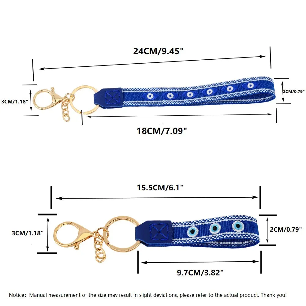 Colorful Embroidered Evil Eye Keychain with Alloy Metal Clip for Unisex Fashion Accessory