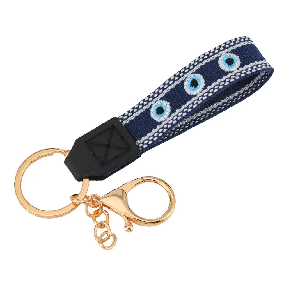 Colorful Embroidered Evil Eye Keychain with Alloy Metal Clip for Unisex Fashion Accessory