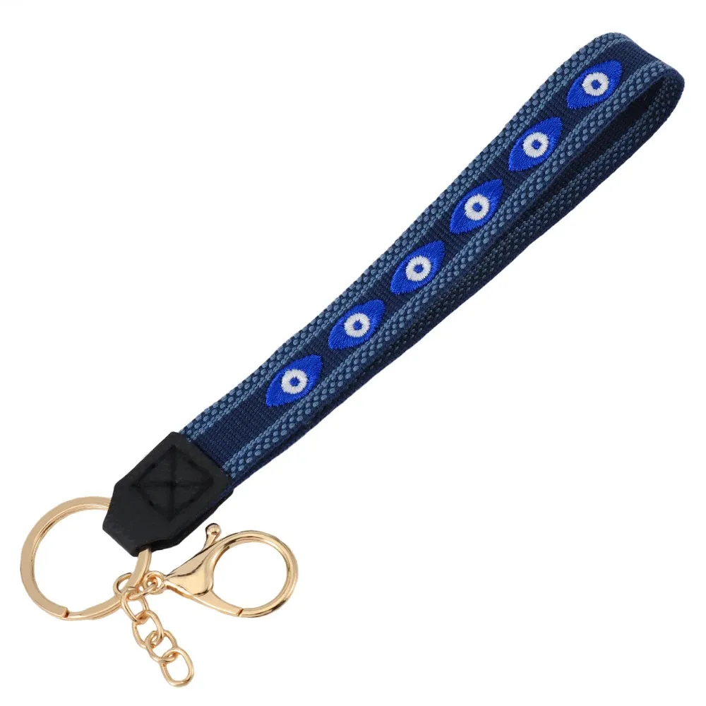 Colorful Embroidered Evil Eye Keychain with Alloy Metal Clip for Unisex Fashion Accessory