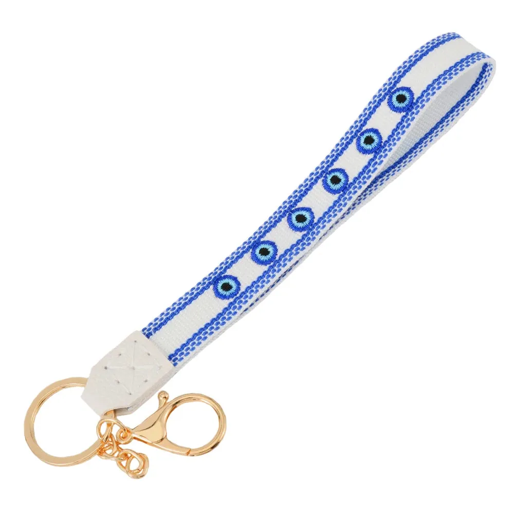 Colorful Embroidered Evil Eye Keychain with Alloy Metal Clip for Unisex Fashion Accessory