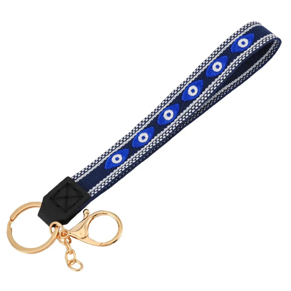 Colorful Embroidered Evil Eye Keychain with Alloy Metal Clip for Unisex Fashion Accessory