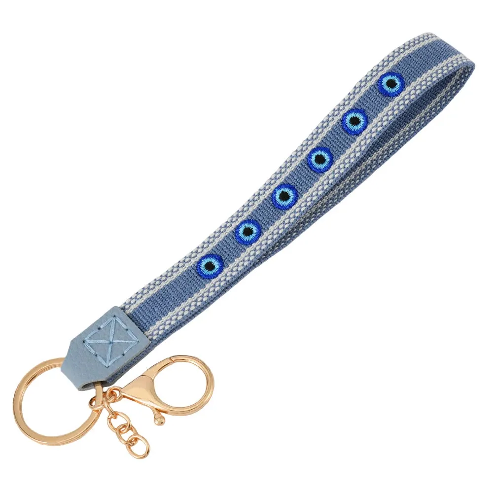 Colorful Embroidered Evil Eye Keychain with Alloy Metal Clip for Unisex Fashion Accessory