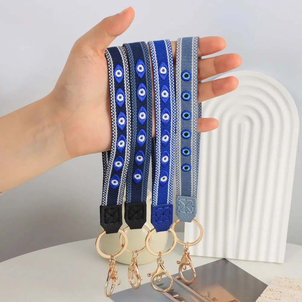 Colorful Embroidered Evil Eye Keychain with Alloy Metal Clip for Unisex Fashion Accessory