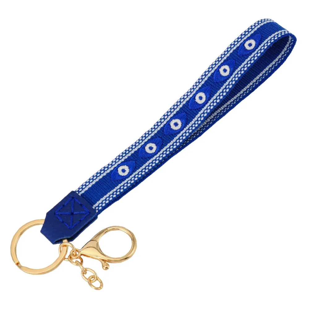 Colorful Embroidered Evil Eye Keychain with Alloy Metal Clip for Unisex Fashion Accessory