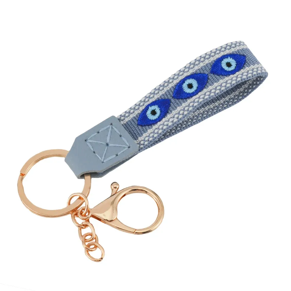 Colorful Embroidered Evil Eye Keychain with Alloy Metal Clip for Unisex Fashion Accessory