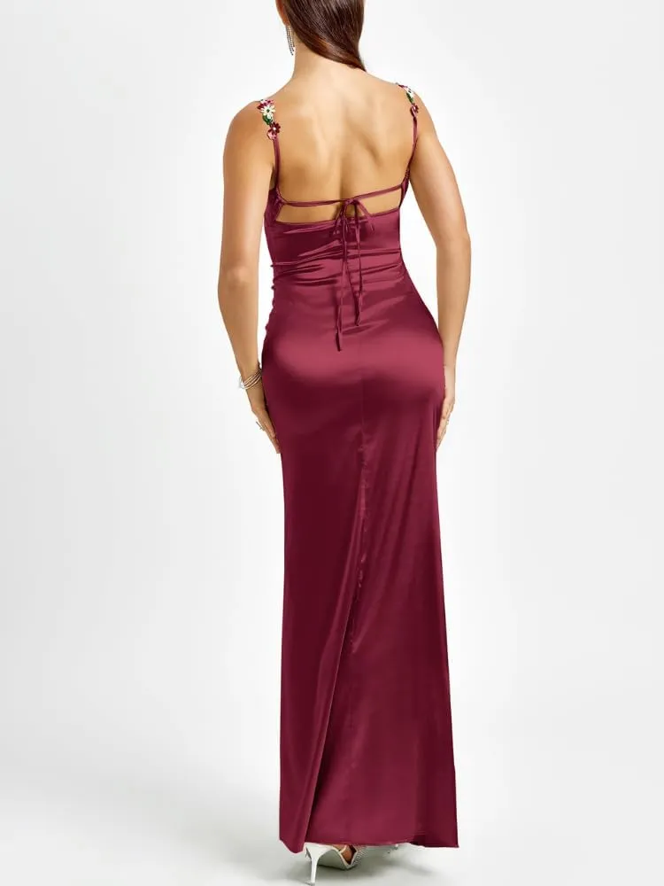 Colysmo Women's Satin Spaghetti Strap Slip Bodycon Maxi Dress Sleeveless Wedding Guest Elegant Evening Party Dresses