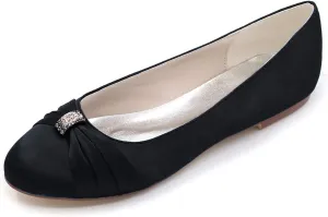 COMFASH Women's Ballet Flats Satin Rhinestones Round Toe Wedding Evening Party Shoes