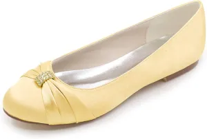 COMFASH Women's Ballet Flats Satin Rhinestones Round Toe Wedding Evening Party Shoes