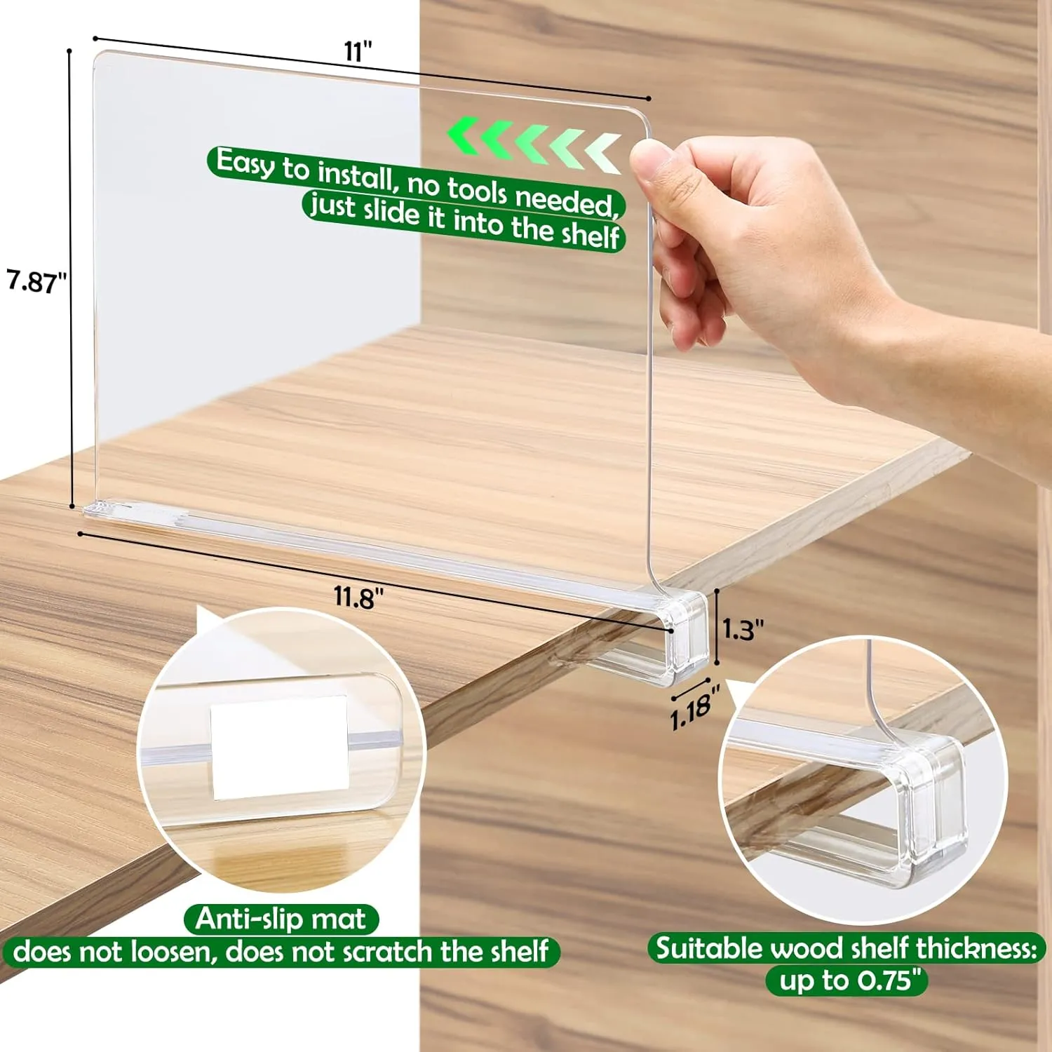 Consevisen Shelf Dividers for Closet Organization and Storage, 4 Pack Acrylic Clear Closet Shelf Dividers for Wood Shelves, Vertical Sweater Handbag Purse Organizer for Bedroom Kitchen Office