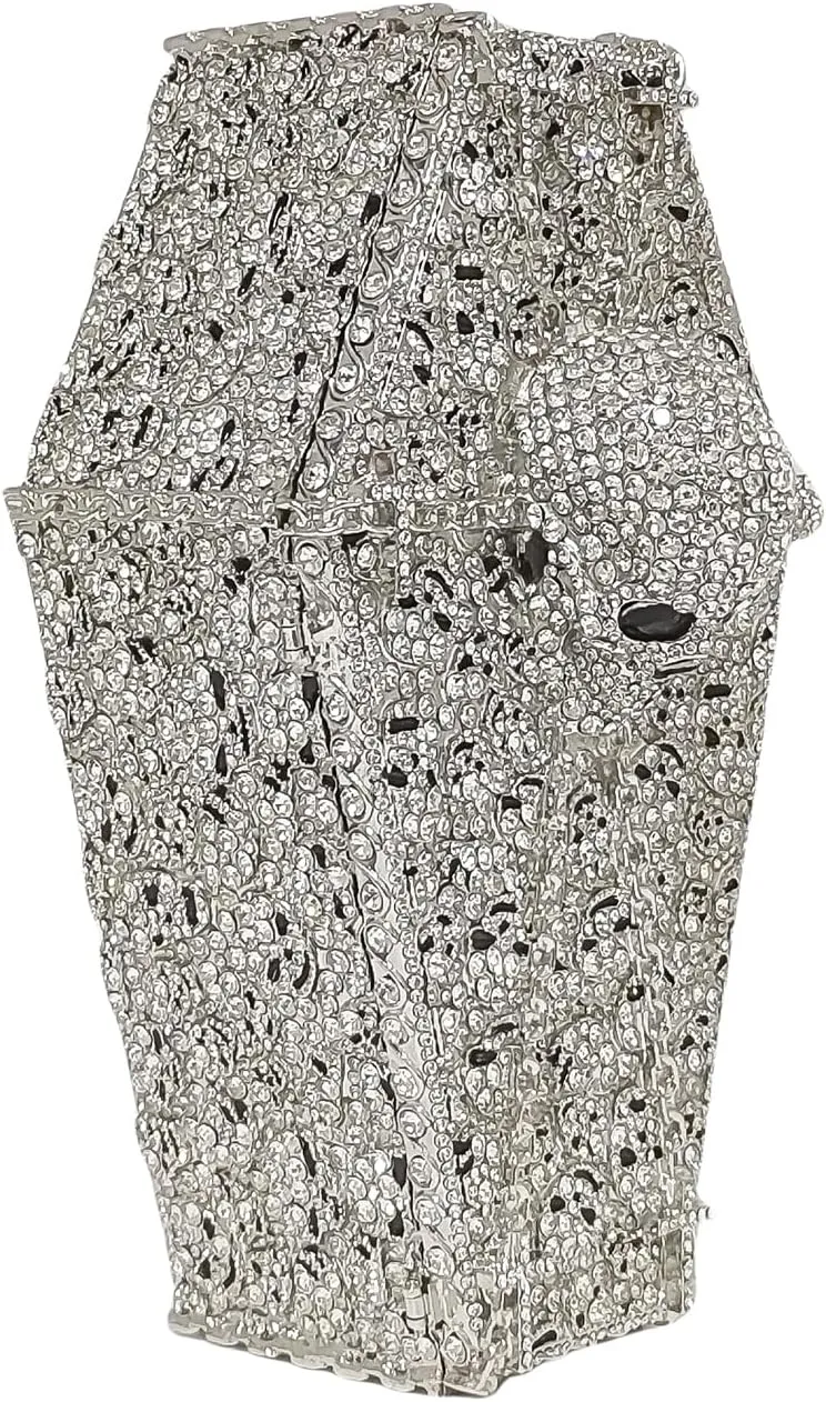 Cool Skull Evening Bag Coffin Shaped Handbag Purses Cross Rhinestone Bag Halloween Party Bag
