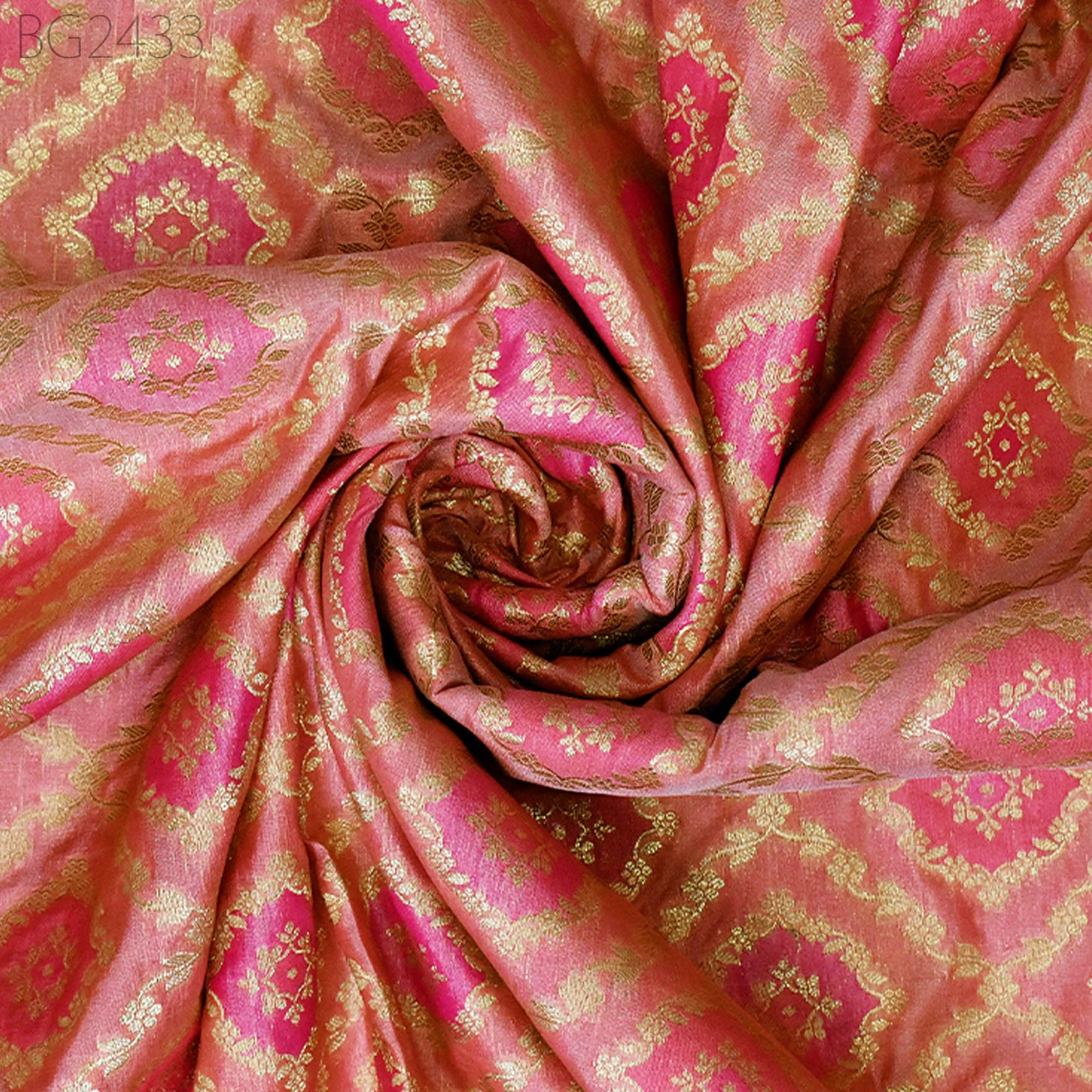 Coral Brocade Fabric by the Yard Wedding Dress Jackets Indian Blended Banarasi Dress Material Sewing Cushion Cover Home Décor Crafting
