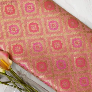 Coral Brocade Fabric by the Yard Wedding Dress Jackets Indian Blended Banarasi Dress Material Sewing Cushion Cover Home Décor Crafting