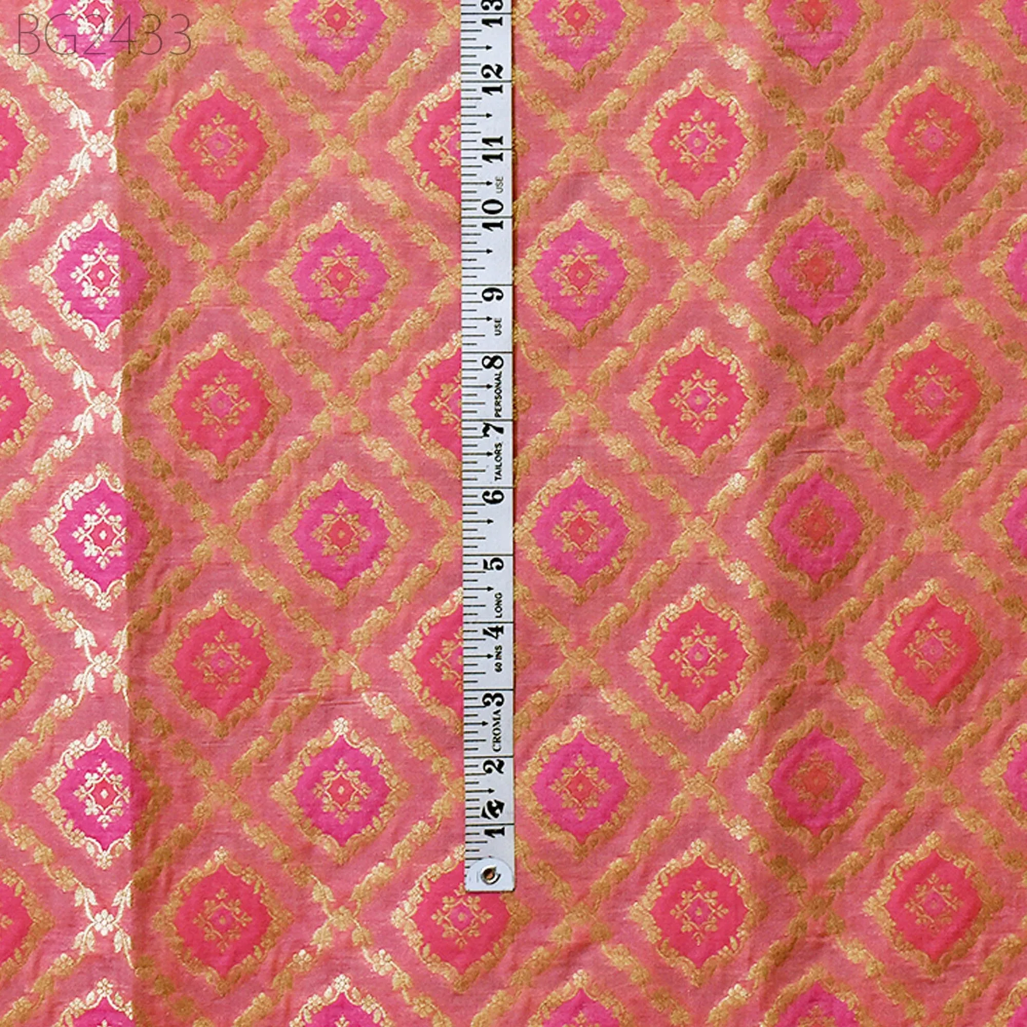 Coral Brocade Fabric by the Yard Wedding Dress Jackets Indian Blended Banarasi Dress Material Sewing Cushion Cover Home Décor Crafting