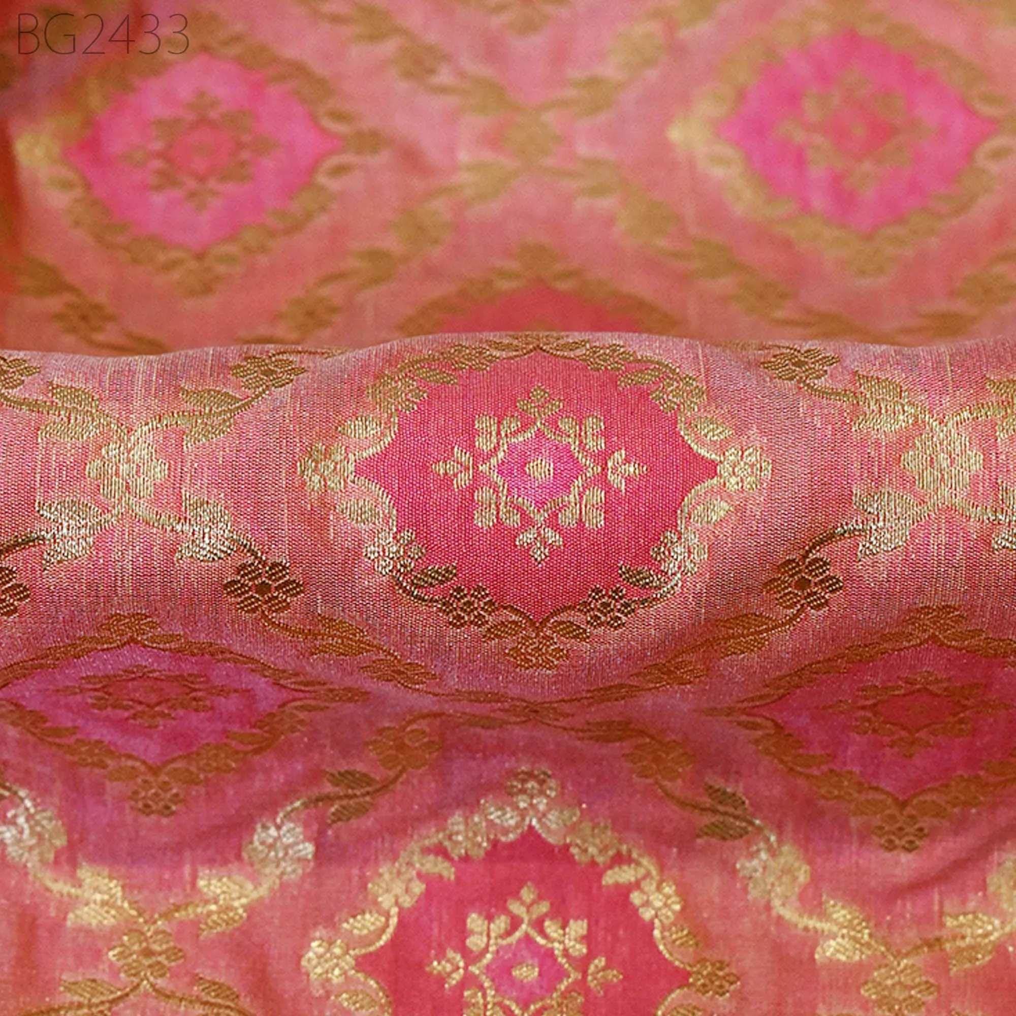 Coral Brocade Fabric by the Yard Wedding Dress Jackets Indian Blended Banarasi Dress Material Sewing Cushion Cover Home Décor Crafting