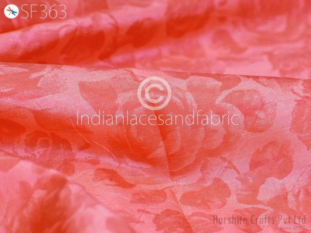 Coral Indian Saree Soft Pure Printed Silk Fabric by the yard Wedding Dresses Bridesmaid Party Costume Curtains Crafting Sewing Dupatta Scarf