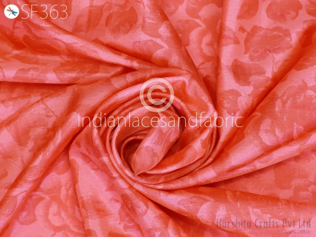 Coral Indian Saree Soft Pure Printed Silk Fabric by the yard Wedding Dresses Bridesmaid Party Costume Curtains Crafting Sewing Dupatta Scarf