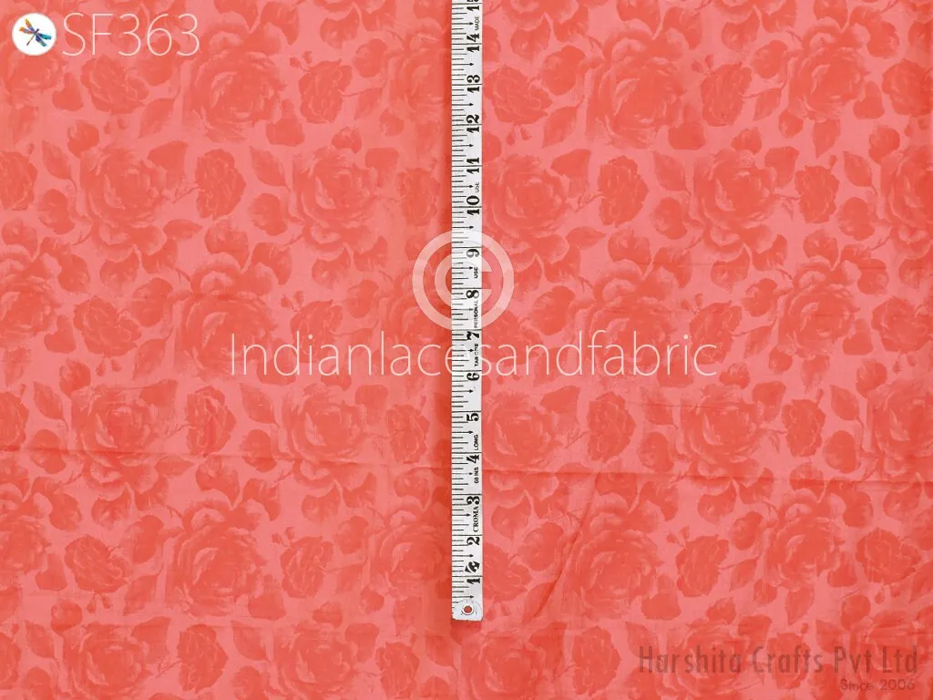 Coral Indian Saree Soft Pure Printed Silk Fabric by the yard Wedding Dresses Bridesmaid Party Costume Curtains Crafting Sewing Dupatta Scarf