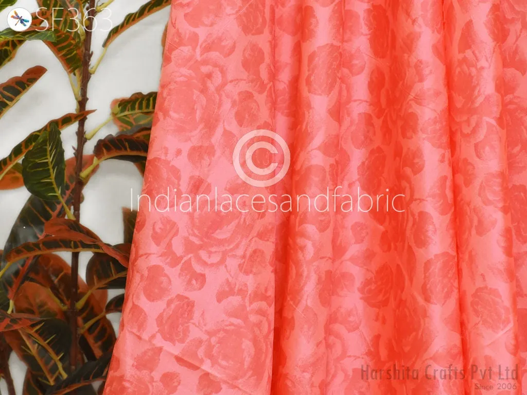Coral Indian Saree Soft Pure Printed Silk Fabric by the yard Wedding Dresses Bridesmaid Party Costume Curtains Crafting Sewing Dupatta Scarf