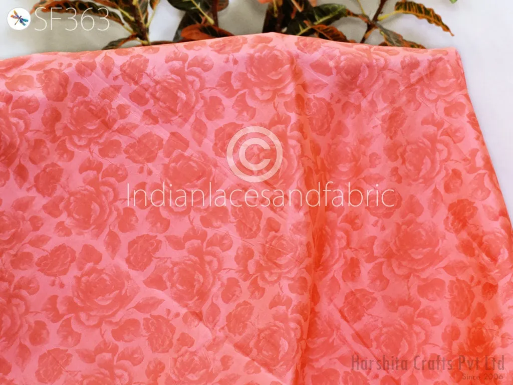 Coral Indian Saree Soft Pure Printed Silk Fabric by the yard Wedding Dresses Bridesmaid Party Costume Curtains Crafting Sewing Dupatta Scarf