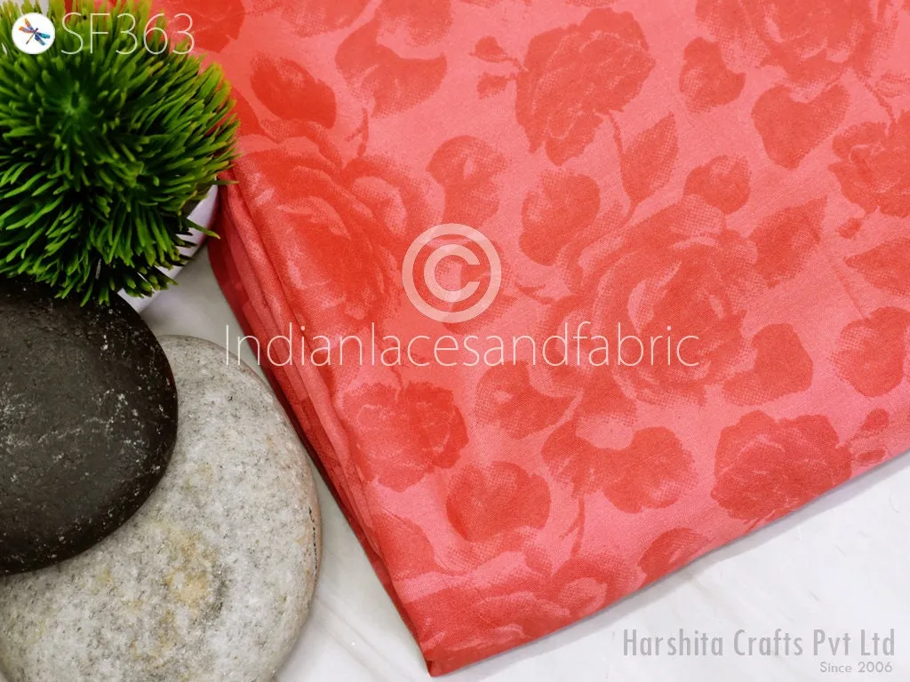 Coral Indian Saree Soft Pure Printed Silk Fabric by the yard Wedding Dresses Bridesmaid Party Costume Curtains Crafting Sewing Dupatta Scarf