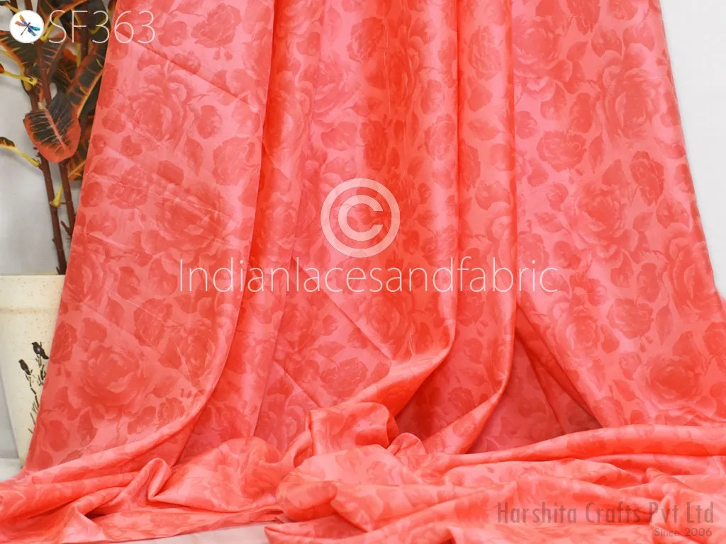 Coral Indian Saree Soft Pure Printed Silk Fabric by the yard Wedding Dresses Bridesmaid Party Costume Curtains Crafting Sewing Dupatta Scarf