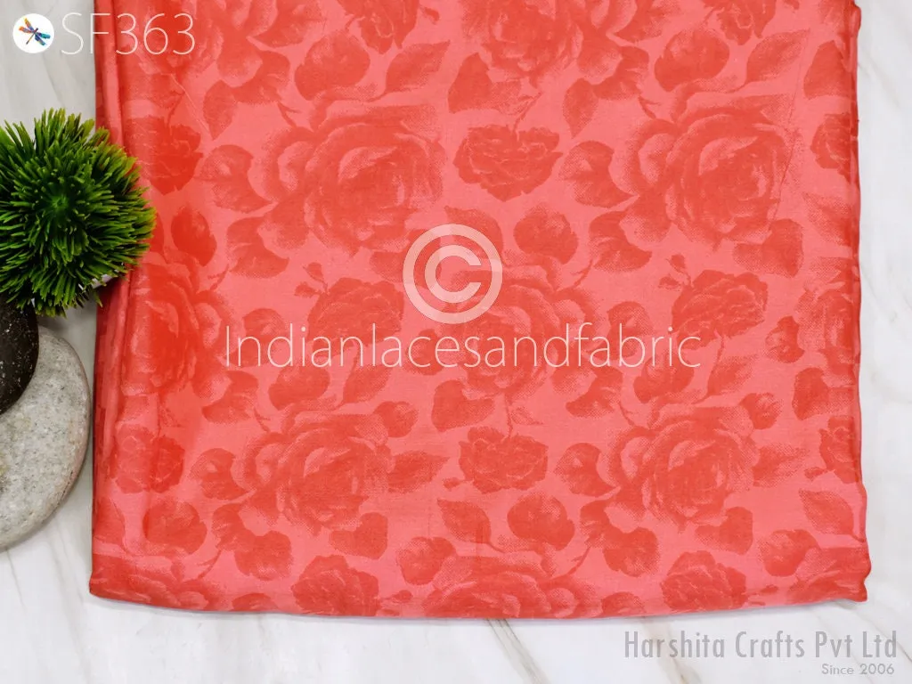 Coral Indian Saree Soft Pure Printed Silk Fabric by the yard Wedding Dresses Bridesmaid Party Costume Curtains Crafting Sewing Dupatta Scarf
