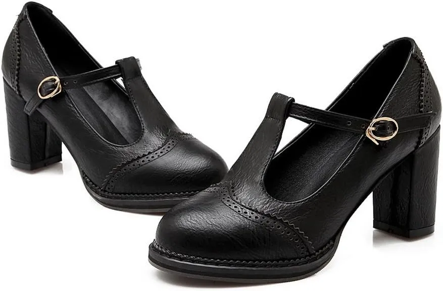 CosyFever Womens FDC00018 Cap-Toe Novelty Charms Pu Block Heels Pumps