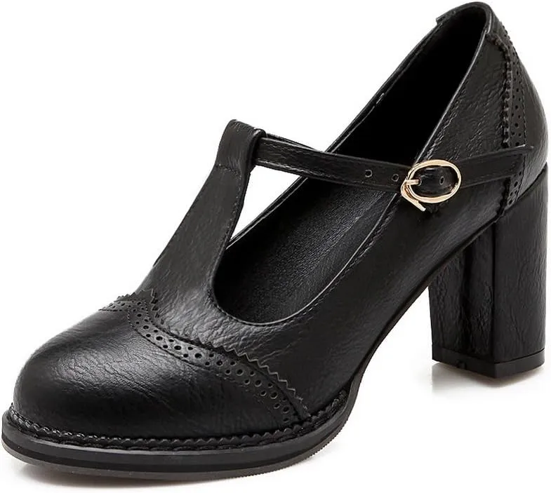 CosyFever Womens FDC00018 Cap-Toe Novelty Charms Pu Block Heels Pumps