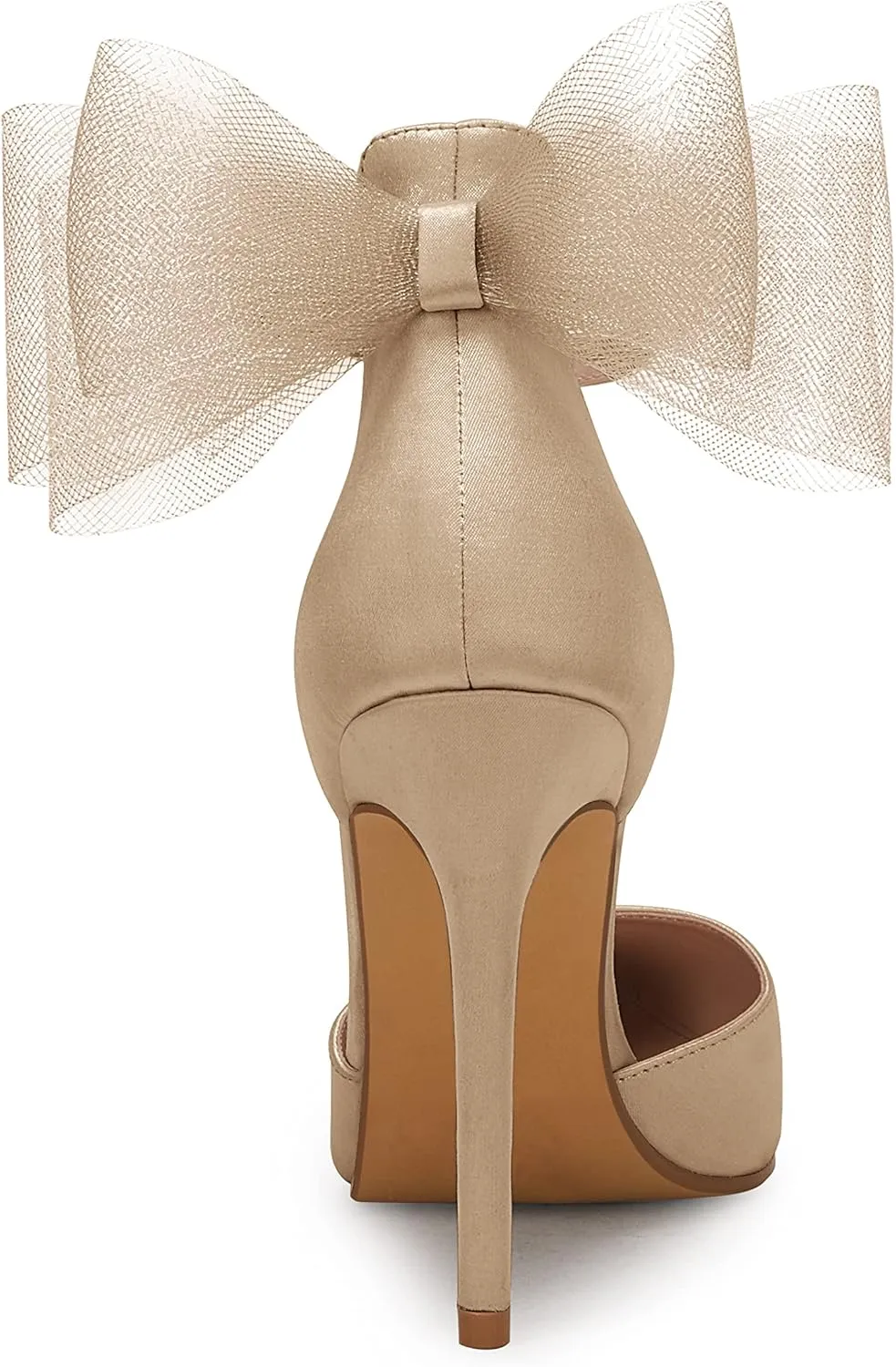 Coutgo Women's Closed Pointed Toe High Heels with Bow Knot Ankle Strap Satin Stiletto Pumps