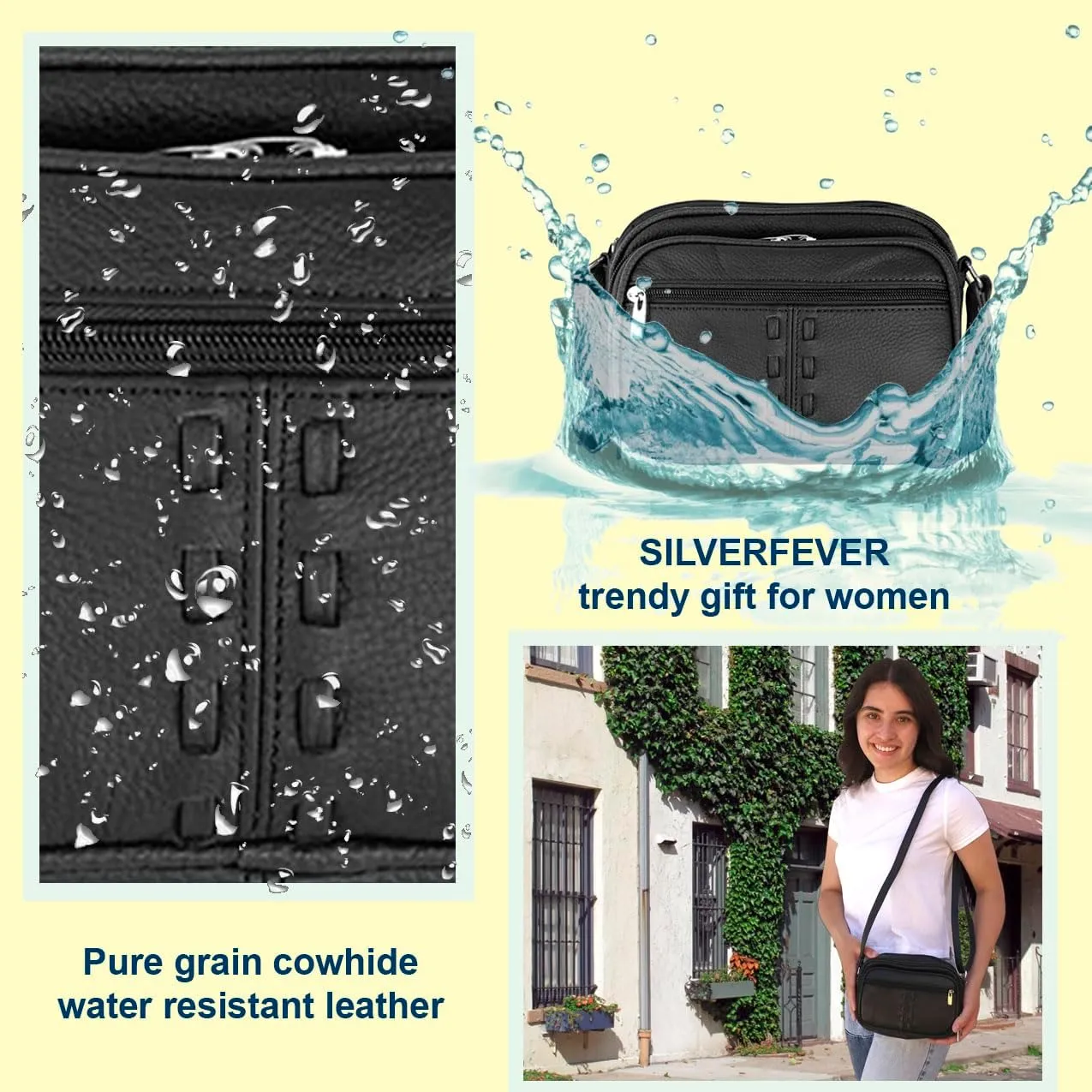 Cowhide Leather Women's Shoulder Purse Small Cross Body Organizer Bag with Many Pockets