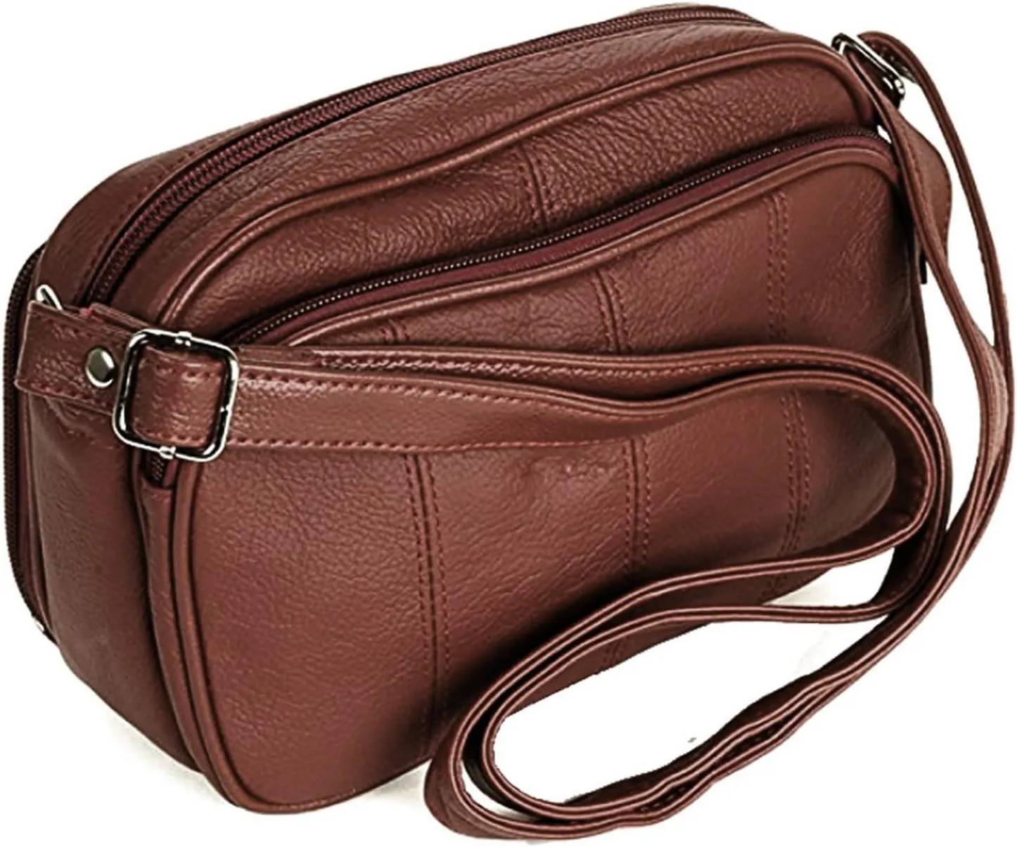 Cowhide Leather Women's Shoulder Purse Small Cross Body Organizer Bag with Many Pockets
