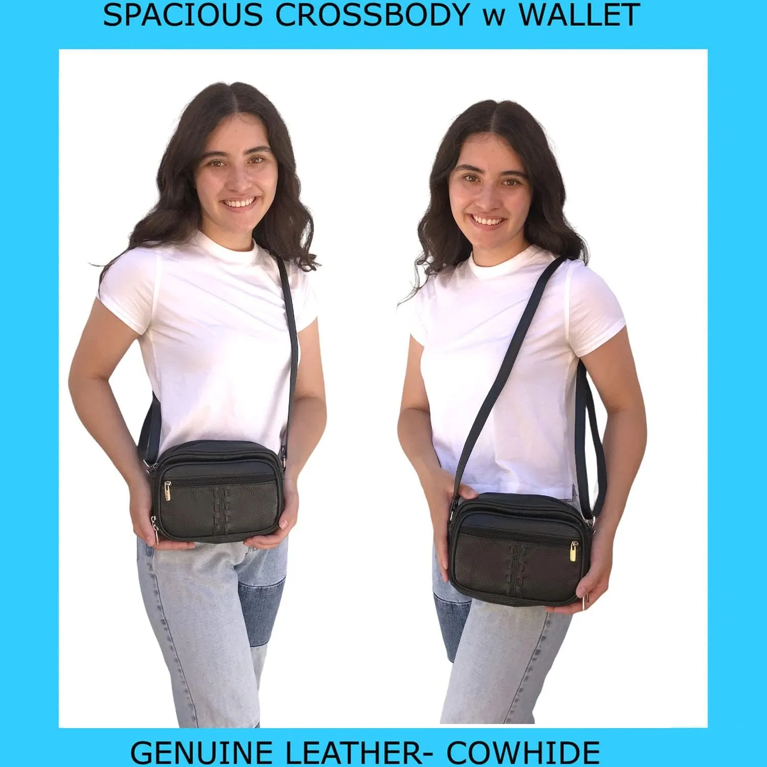 Cowhide Leather Women's Shoulder Purse Small Cross Body Organizer Bag with Many Pockets