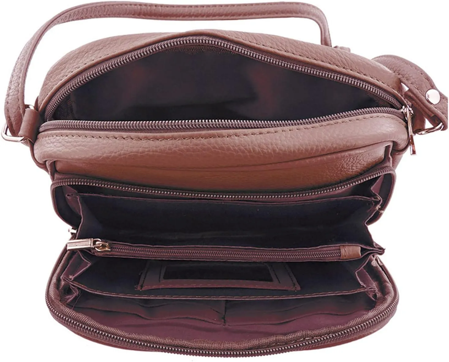 Cowhide Leather Women's Shoulder Purse Small Cross Body Organizer Bag with Many Pockets