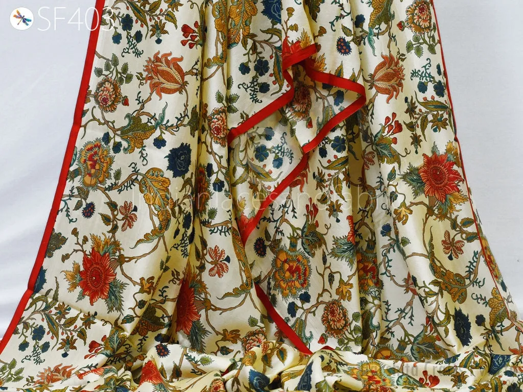 Cream Indian Soft Pure Printed Silk Saree Fabric by the yard Wedding Dresses Bridesmaid Party Costumes Pillows Crafting Drapery Sewing
