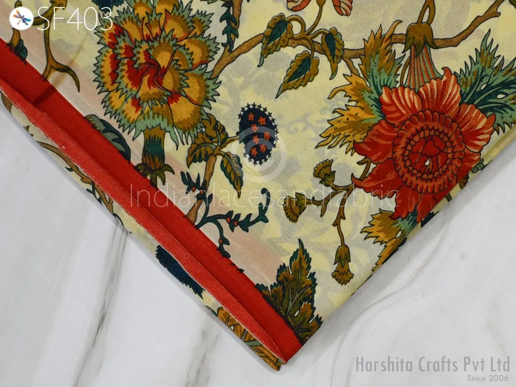 Cream Indian Soft Pure Printed Silk Saree Fabric by the yard Wedding Dresses Bridesmaid Party Costumes Pillows Crafting Drapery Sewing