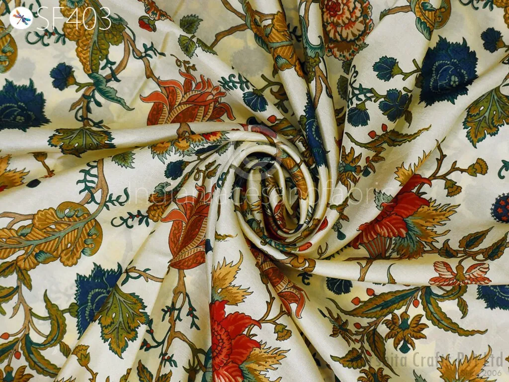 Cream Indian Soft Pure Printed Silk Saree Fabric by the yard Wedding Dresses Bridesmaid Party Costumes Pillows Crafting Drapery Sewing