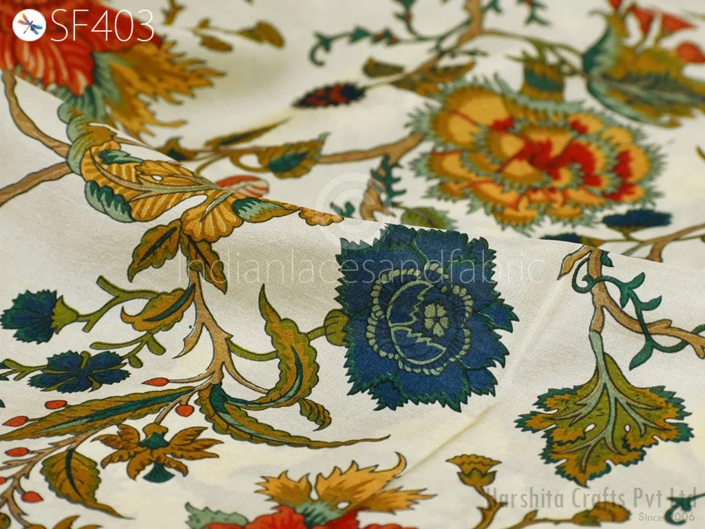 Cream Indian Soft Pure Printed Silk Saree Fabric by the yard Wedding Dresses Bridesmaid Party Costumes Pillows Crafting Drapery Sewing