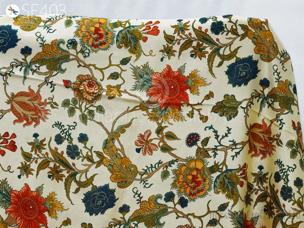 Cream Indian Soft Pure Printed Silk Saree Fabric by the yard Wedding Dresses Bridesmaid Party Costumes Pillows Crafting Drapery Sewing
