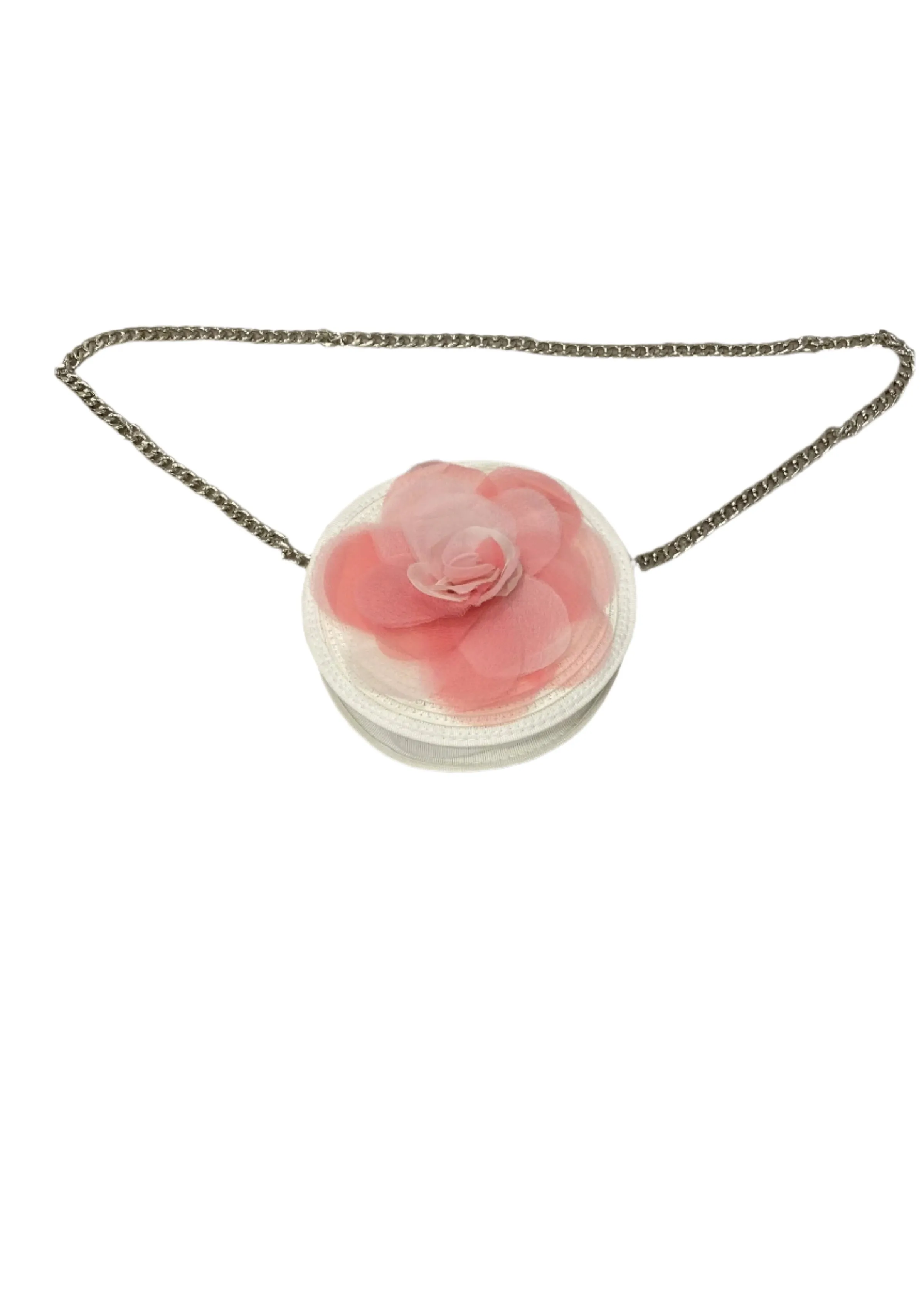 Cream Pink Oversize Flower Applique Round Handbag