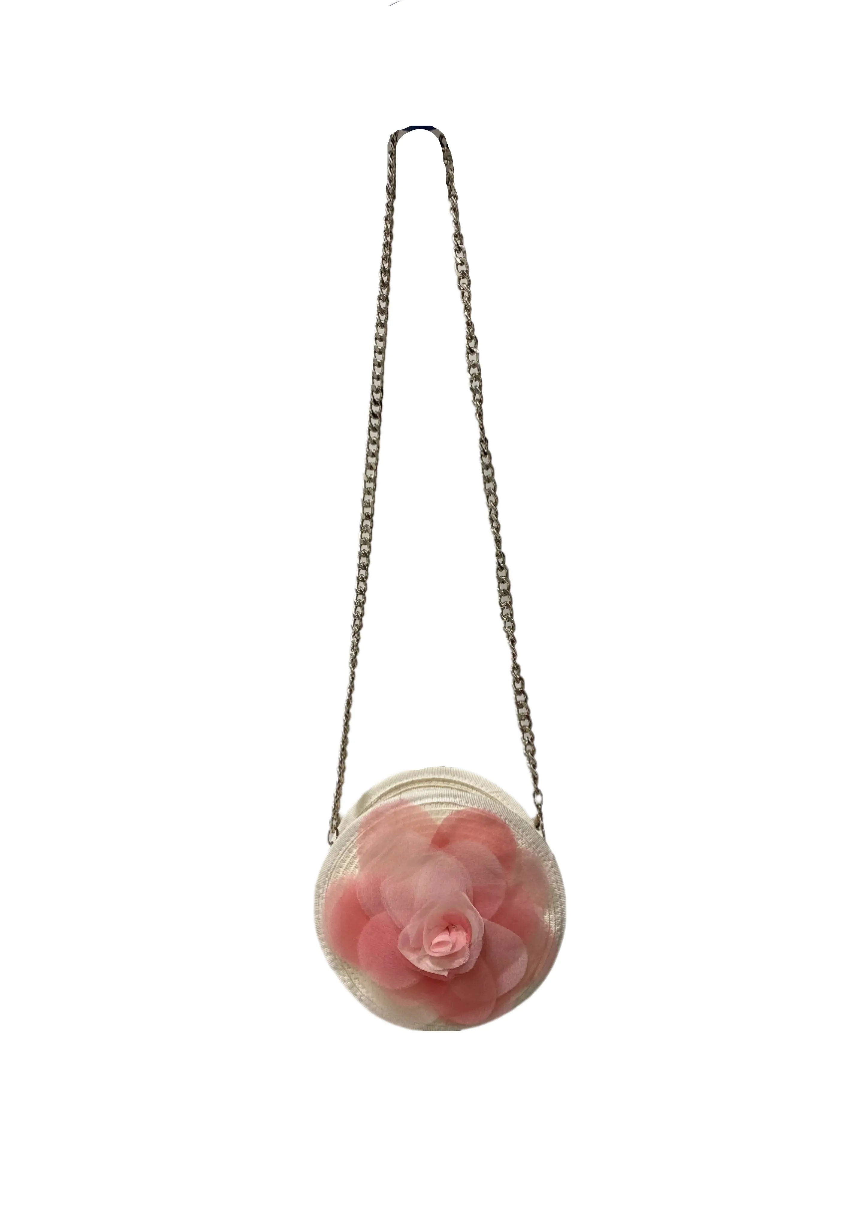 Cream Pink Oversize Flower Applique Round Handbag