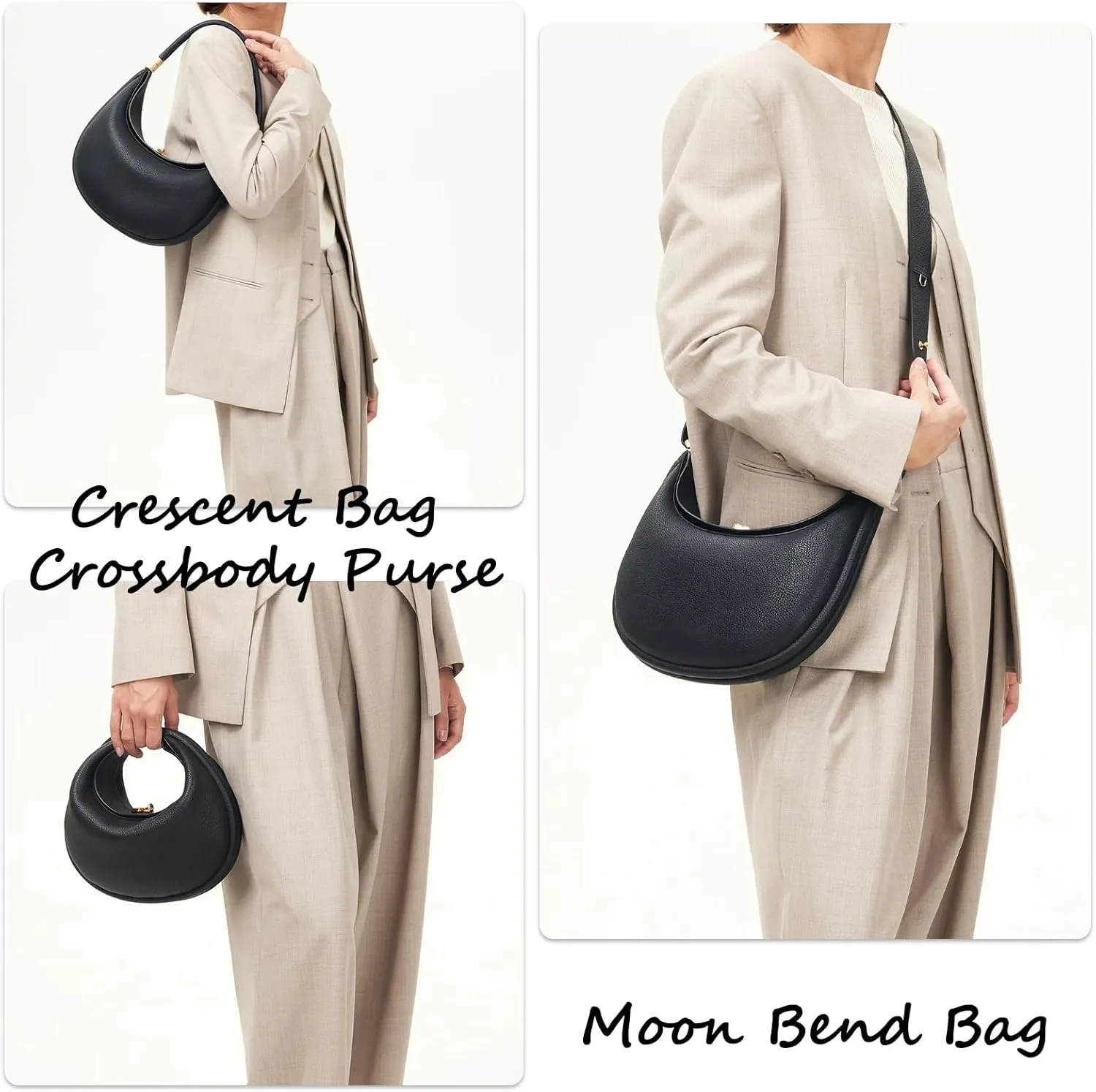 Crescent Bags for Women PU Leather Designer Half Moon Bag with Hasp Closure Trendy Purses for Women 2025 Crescent Bag