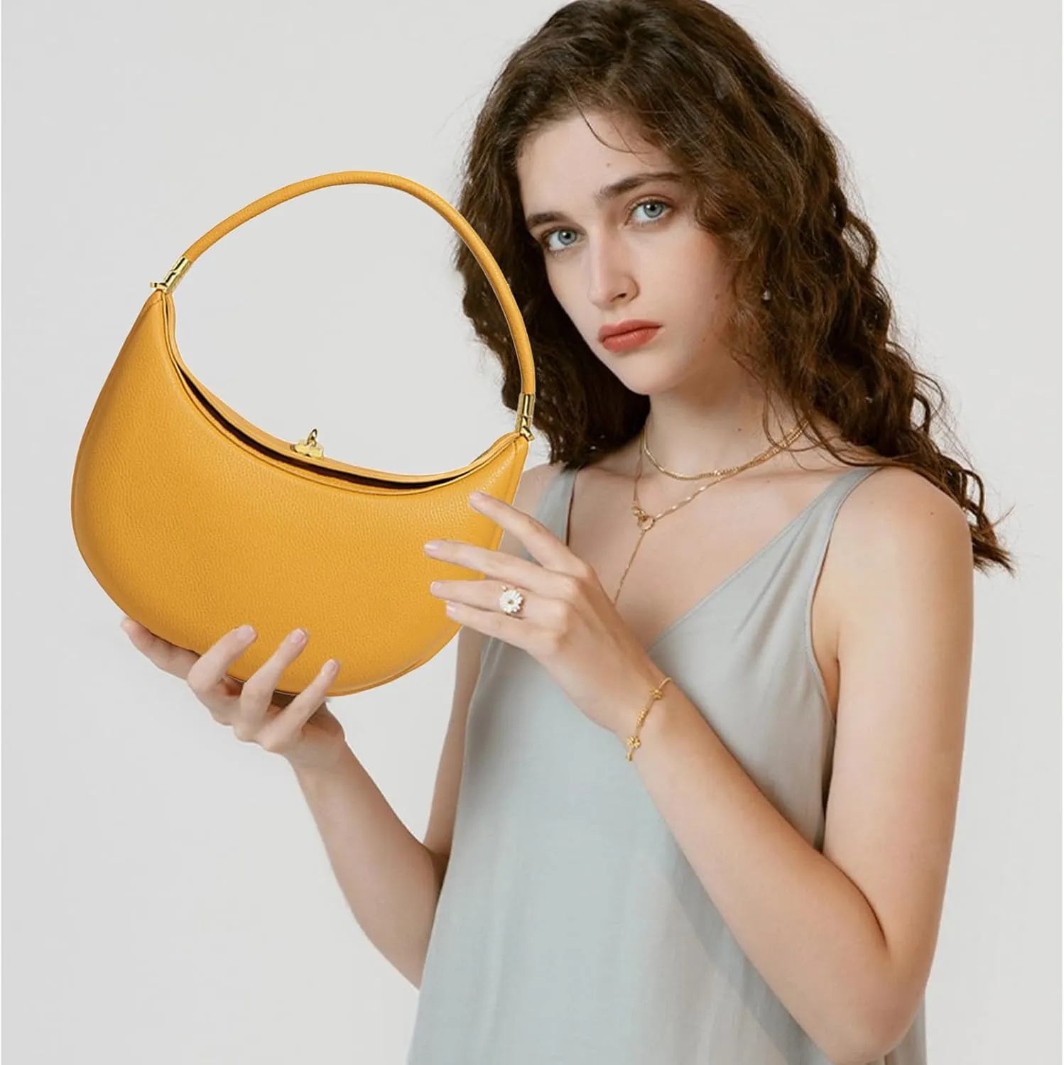 Crescent Bags for Women PU Leather Designer Half Moon Bag with Hasp Closure Trendy Purses for Women 2025 Crescent Bag