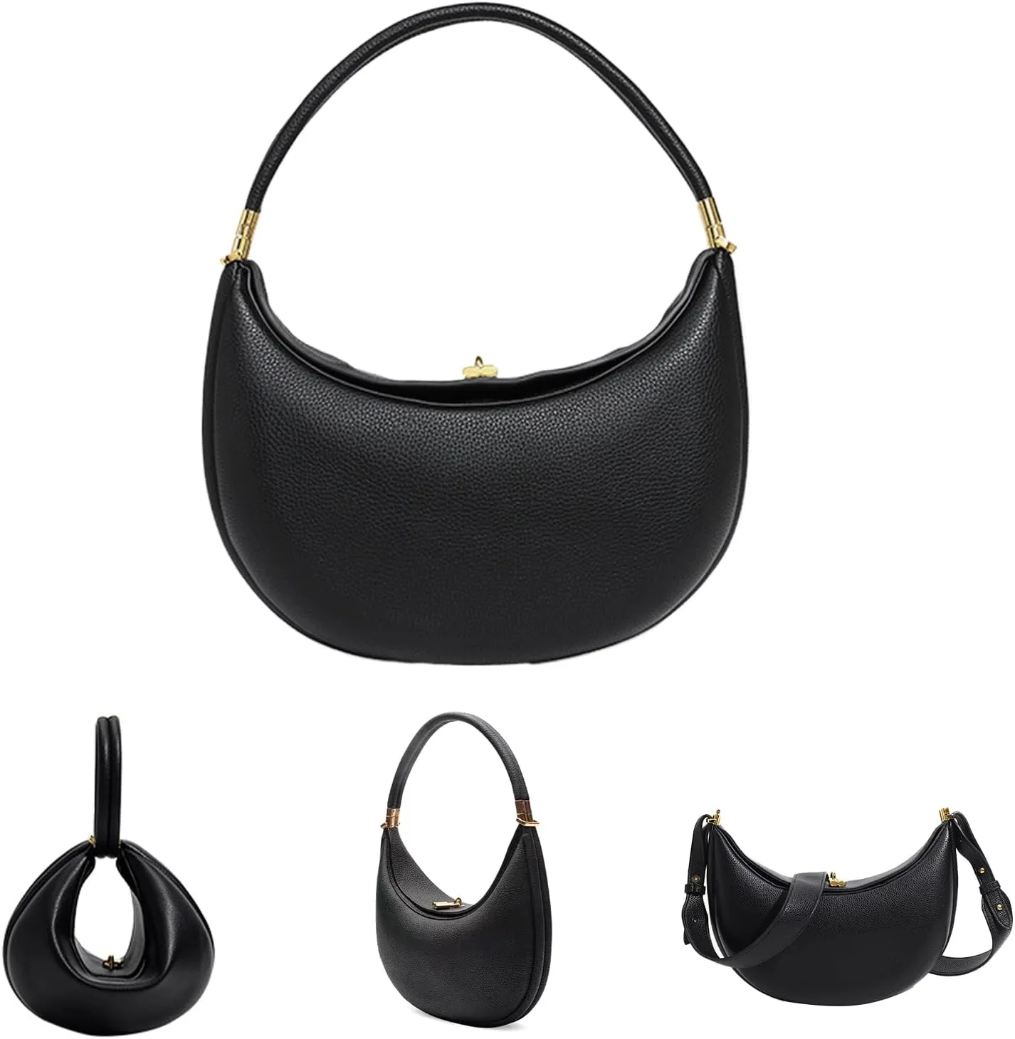 Crescent Bags for Women PU Leather Designer Half Moon Bag with Hasp Closure Trendy Purses for Women 2025 Crescent Bag