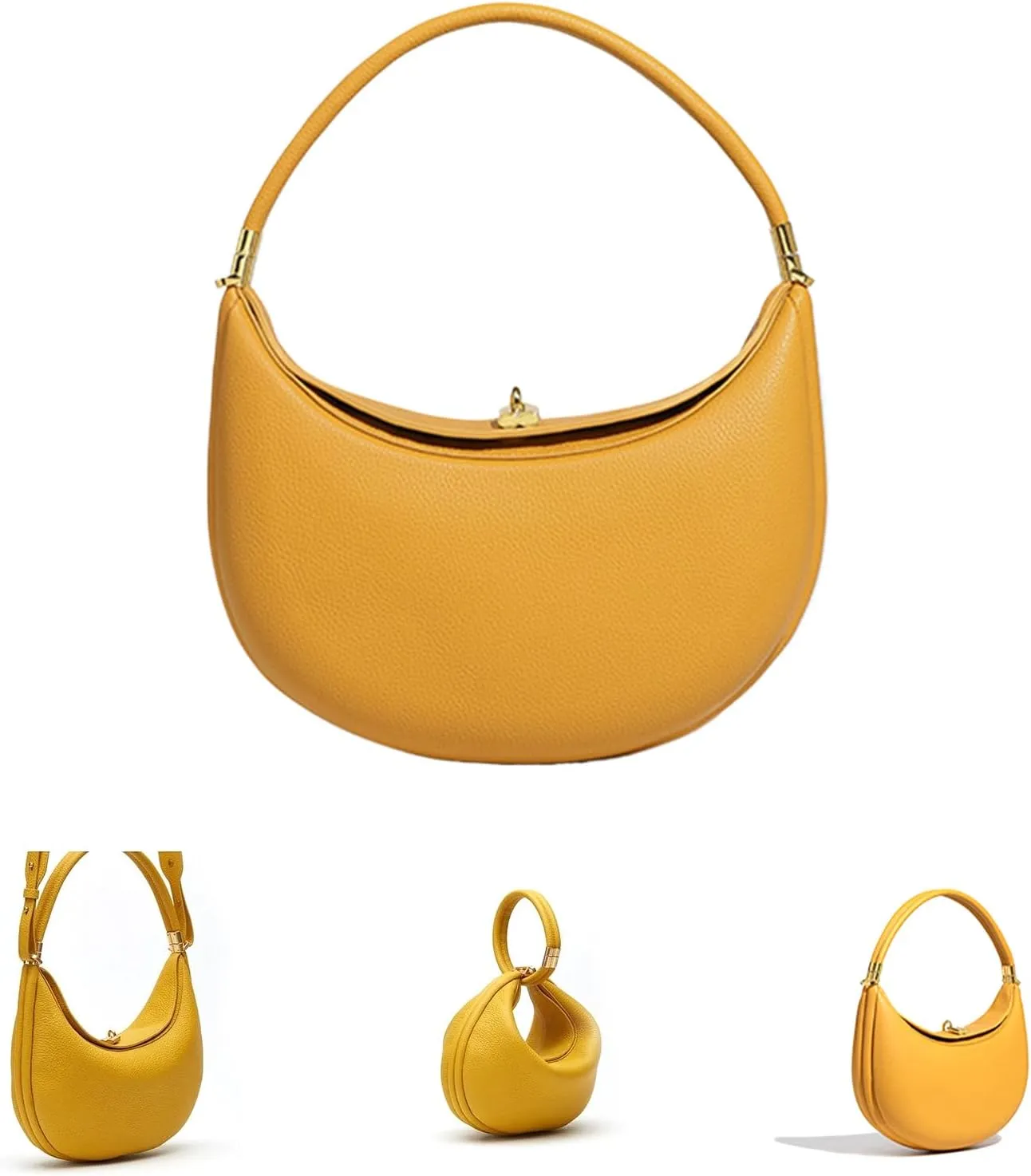 Crescent Bags for Women PU Leather Designer Half Moon Bag with Hasp Closure Trendy Purses for Women 2025 Crescent Bag