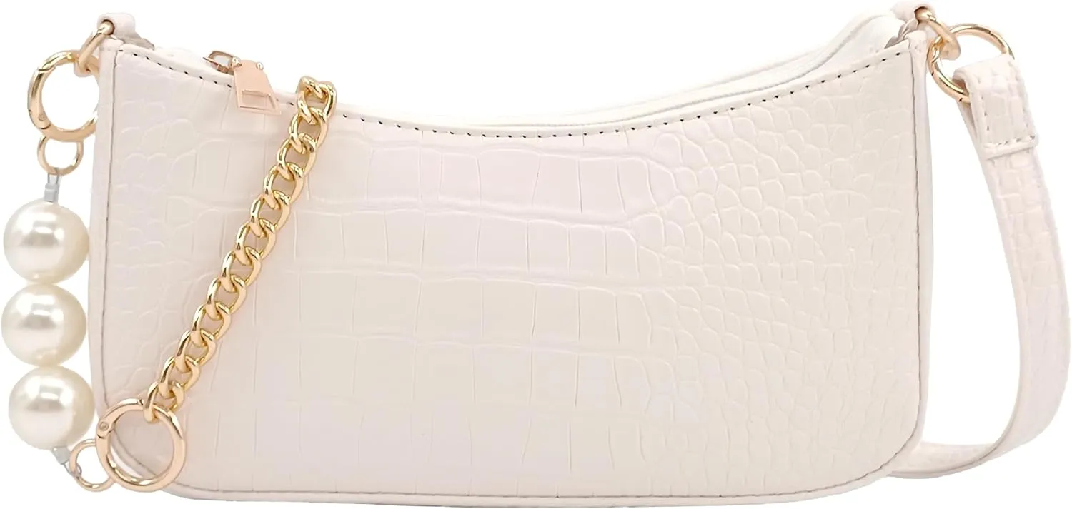 Crocodile Pattern Purses for Women with Pearl Chain Strap Shoulder Bags for Women