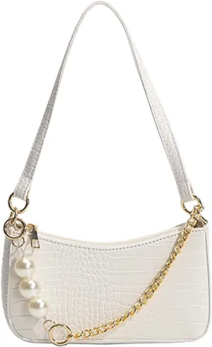 Crocodile Pattern Purses for Women with Pearl Chain Strap Shoulder Bags for Women