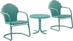 Crosley Furniture Tulip 3-Piece Outdoor Chair and Side Table Set, Retro Metal Patio Conversation Sets, Blue
