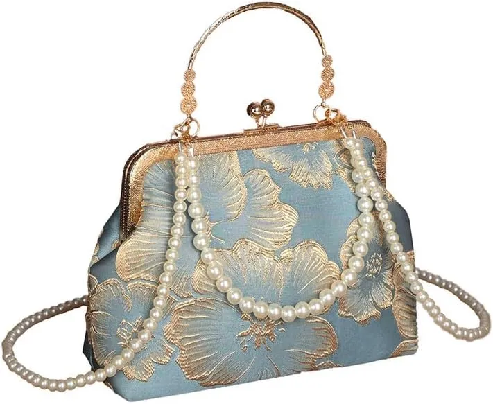 Crossbody Bag for Women Elegant Top-Handle Pouch Purse Designer Shoulder Handbag Embroidery Evening Purse