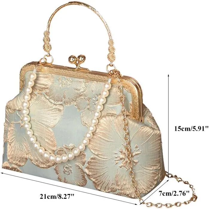 Crossbody Bag for Women Elegant Top-Handle Pouch Purse Designer Shoulder Handbag Embroidery Evening Purse