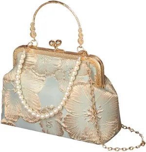 Crossbody Bag for Women Elegant Top-Handle Pouch Purse Designer Shoulder Handbag Embroidery Evening Purse